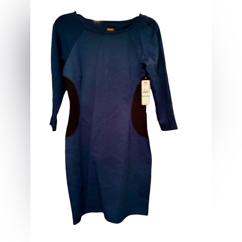 NWT LAUNDRY BY SHELLI SEGAL KNIT DRESS IN BLUE WITH BLACK ACCENTS SIZE 8